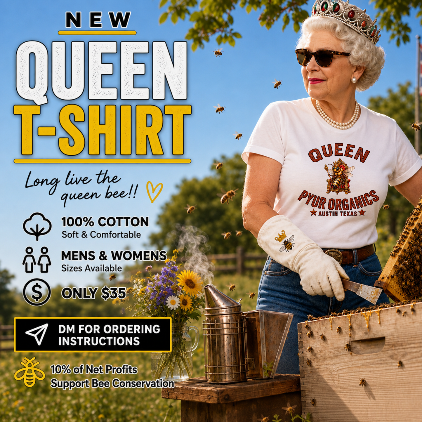 Queen Bee T-Shirt | 100% Cotton | PYUR ORGANICS