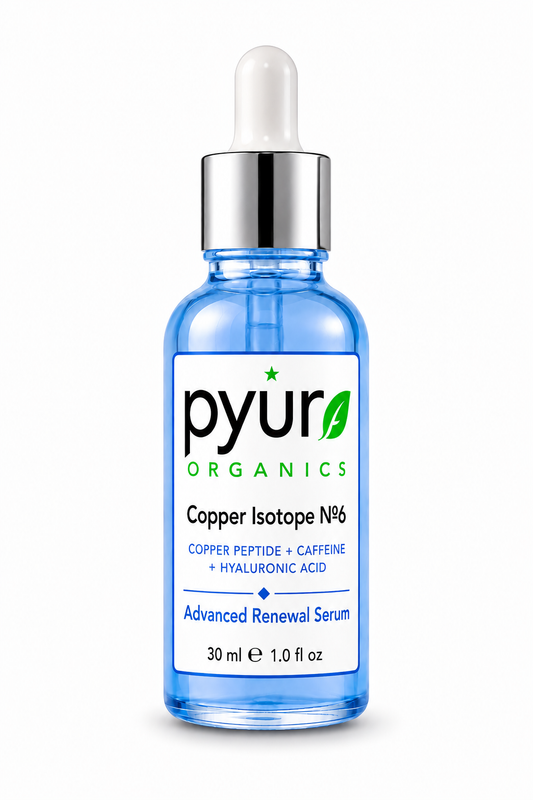 PYUR ORGANICS™ Copper Isotope Nº6™
Advanced Renewal Serum | Copper Peptide + Niacinamide + Caffeine + Hyaluronic Acid